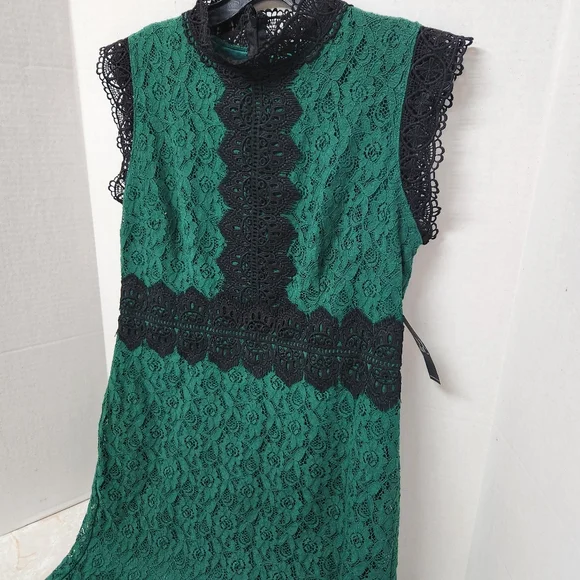NY&C Green Black Lace Dress Size L Large Cocktail Dinner Cruise Wear New - Picture 2 of 12
